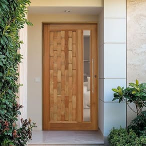 Porta Pivotante Couro em Pé com Visor Batente 14 Puxador Tubo 80 CM 110 X 210 Esquerdo Rodam