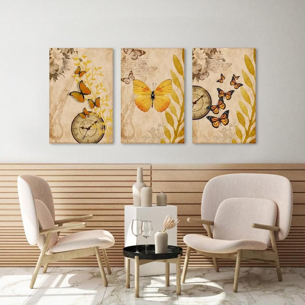 Kit 3 Quadros Decorativos Borboleta Vintage