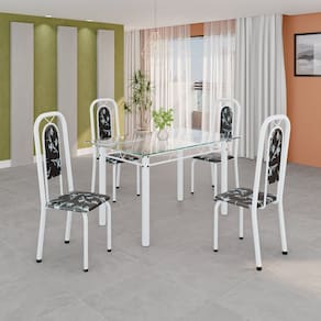 Conjunto de Mesa Tubular com 4 Cadeiras Lara Preto / Branco