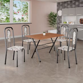 Conjunto de Mesa Tubular 100cm x 60cm Tampo em MDF com 4 Cadeiras Lívia Mart Prata