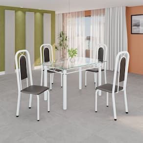 Conjunto de Mesa Tubular com 4 Cadeiras Lara Preto / Branco