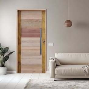 Porta com Visor Mista Batente Misto 14 Puxador Barra Chata  82 x 210cm Esquerdo Rodam 3B Natural