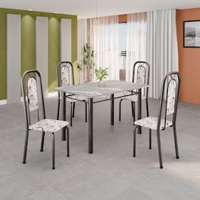 Conjunto de Mesa com 4 Cadeiras Lara Arabesco/Prata