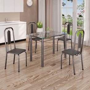 Conjunto de Mesa Tubular com 4 Cadeiras Lívia Preto / Prata