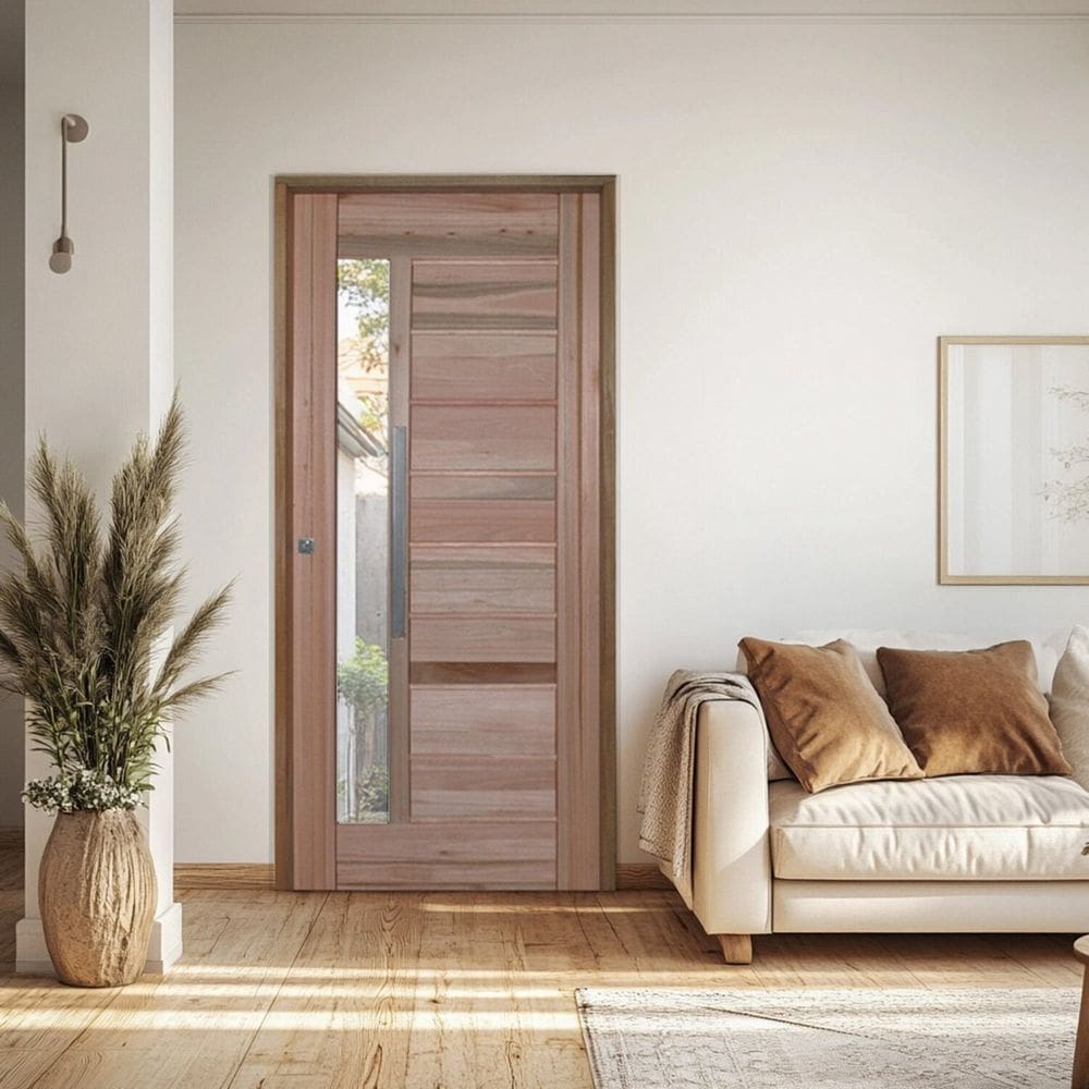 Porta Batente Eucalipto 14 Puxador Barra chata 60 CM 82cm X 210cm Direito Rodam 3B Natural