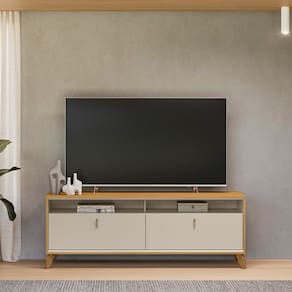 Rack Dubai para TV 70 Polegadas Pés em Madeira Maciça TAUARI/OFF WHITE FOSCO