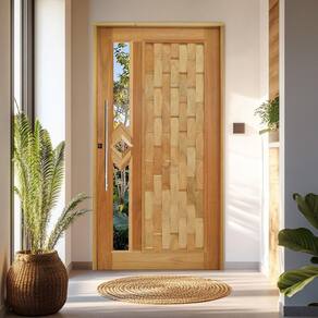 Porta Pivotante Couro em Pé Losango Batente 14 Puxador Tubo 80 CM 110 X 210 Direito Rodam Natural