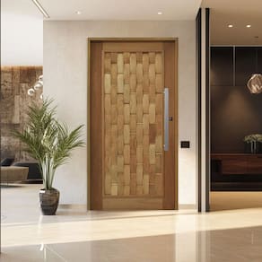 Porta Pivotante Couro em Pé Batente 14 Puxador Barra Chata 60 CM 120 X 210 Esquerdo Rodam