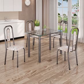 Conjunto de Mesa Tubular com 4 Cadeiras Lívia Bege / Prata