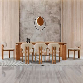 Mesa de Jantar com 8 Cadeiras Tokyo Off White / Imbuia Natural