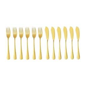 Garfo e Faca Talheres para Peixe Aço Inox Dourado 6pares