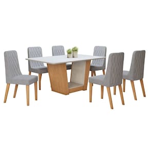 Conjunto Sala de Jantar 170cm Tampo MDF com 6 Cadeiras Off White/Cinza
