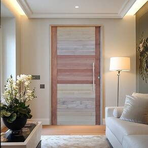 Porta com Visor Mista Batente Misto 14 Puxador Barra Chata 120 x 210cm Esquerdo Rodam 3B Natural