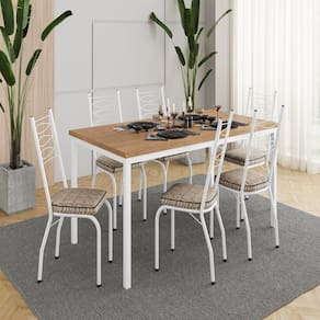 Conjunto para Cozinha 1 Mesa com 6 Cadeiras Adriana Branco/ Cedro