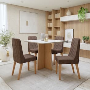Conjunto Sala de Jantar Tampo MDF com 4 Cadeiras  Amêndoa Clean/Off White/Avelâ