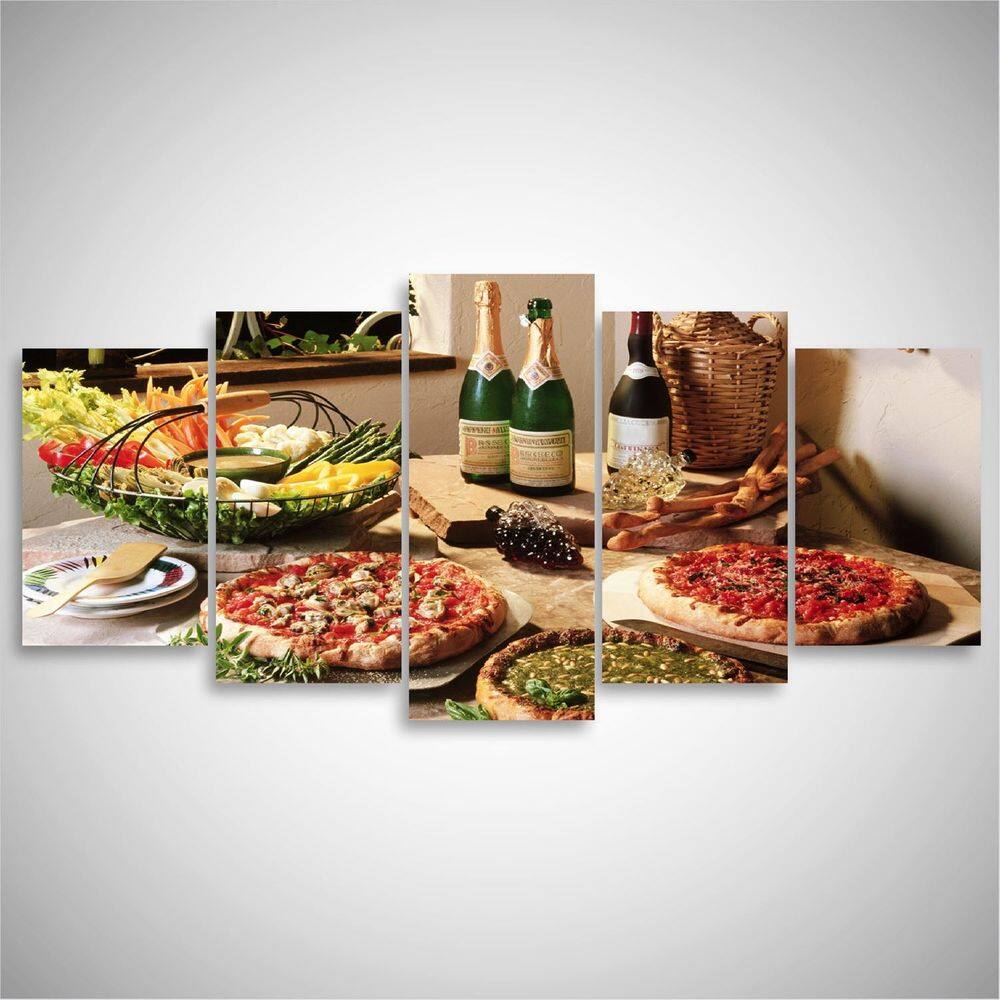 Quadro Pizza Comidas e Bebidas Mosaico 5 Peças Para Restaura