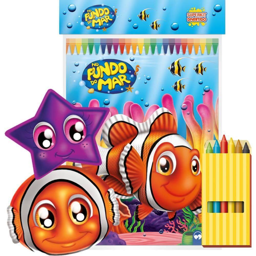 Livro Infantil Colorir Super Kit Fundo Do Mar C/Giz