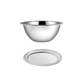 Tigela Bowl e Travessa Rasa Oval Saladeira Aço Inox 2un
