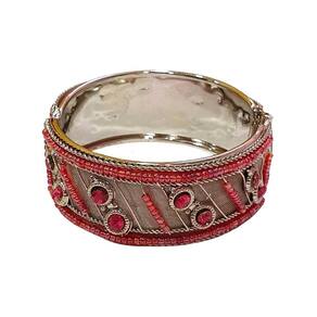 Pulseira Indiana Em Metal Prateada Com Rosa  Modelo 4