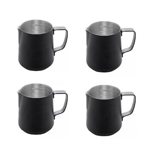 Leiteira Chaleira Bule Medidor Inox Preto Cafeteria Bar 4un