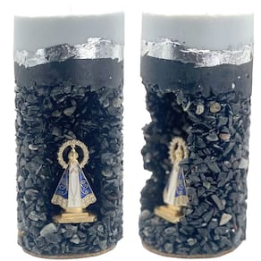 Vela Decorativa Com Pedras Pretas Com Imagem De Nossa Senhora Aparecida