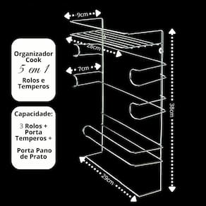 Suporte Porta Rolos Papel Toalha e 5 Potes Herméticos Vidro Tampa Bambu 90ml - Aramig