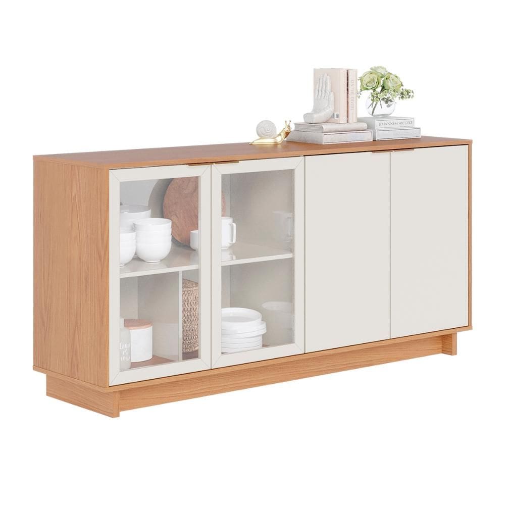 Aparador Buffet Vitoria 2 Portas MDP 2 Vidro e Prateleiras