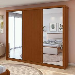 Guarda Roupa Casal Ambiente Ollie 3 Portas Frassino com Espelho Glass - Lopas