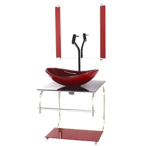 Gabinete De Vidro Cuba Oval 40Cm Inox Marmore Avermelhado