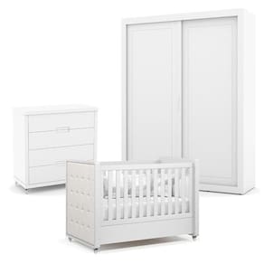 Quarto de Bebe 2 Portas Tutto New com Capitonê New Boucle e Gaveteiro Branco Acetinado - Matic