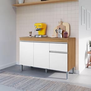 Balcão de Cozinha Ambiente Tatiane com Tampo 120cm Amêndoa Branco - AJL