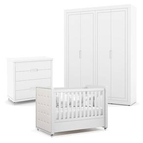 Quarto de Bebe 4 Portas Tutto New com Capitonê New Boucle e Gaveteiro Branco Acetinado - Matic