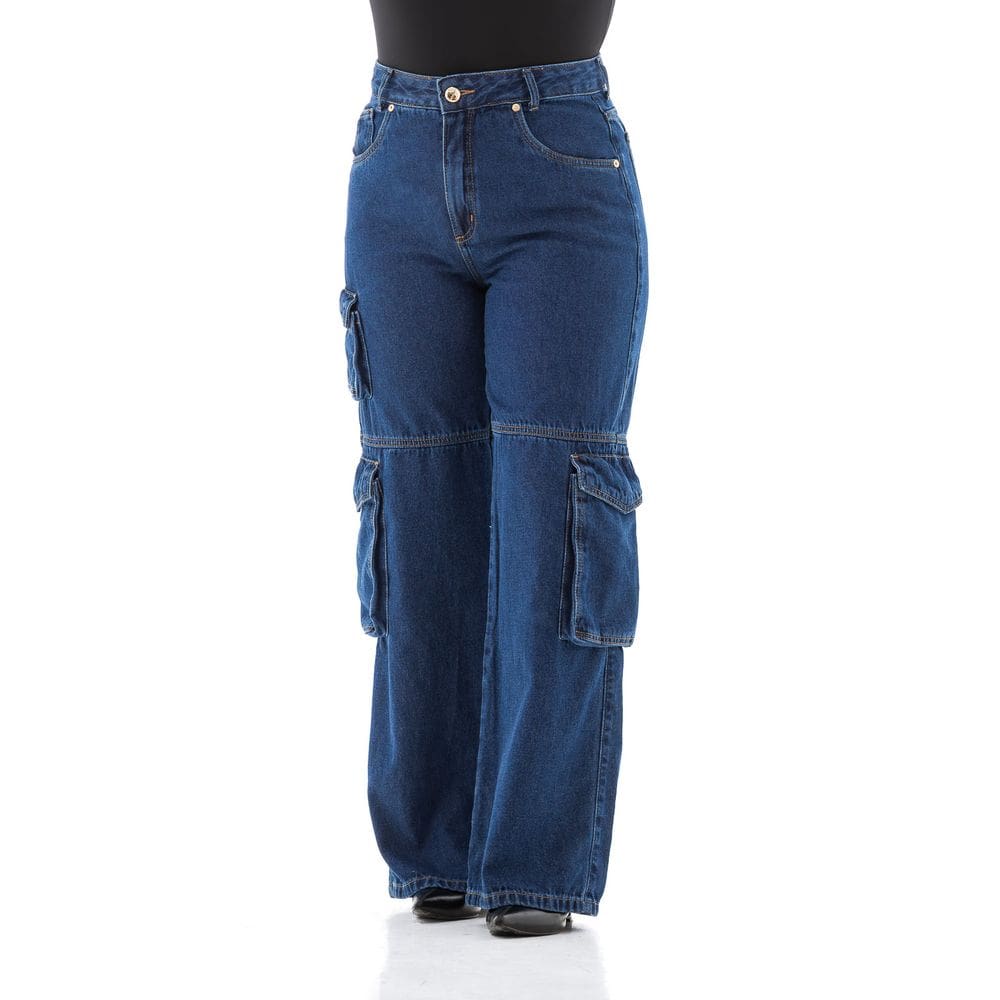 Calça Jeans Feminina Arauto Wide Cargo