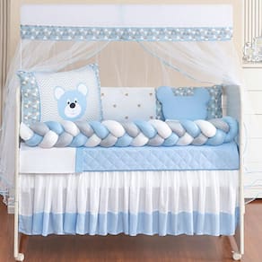 Kit Berço Trança Completo Baby Azul 12 Peças 100% Algodão