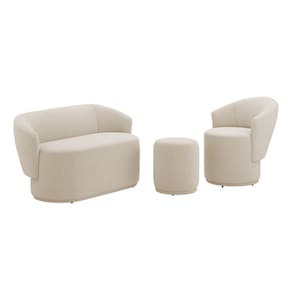 Poltrona com Namoradeira e Puff Orgânico Mavi Bouclê Bege - Desk Design