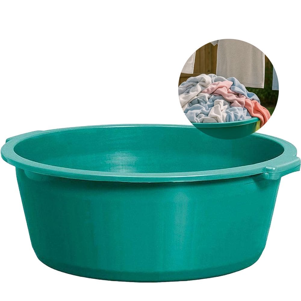 Bacia Plástica Verde 30 Litros 53 cm com Alças Reforçadas Multiuso para Lavanderia Limpeza e Cozinha