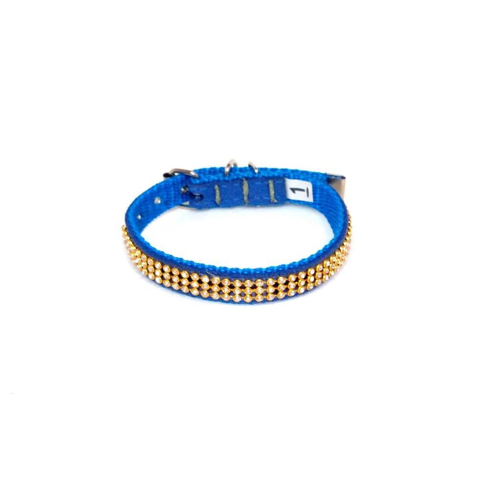 Coleira camurça com strass azul tamanho 01