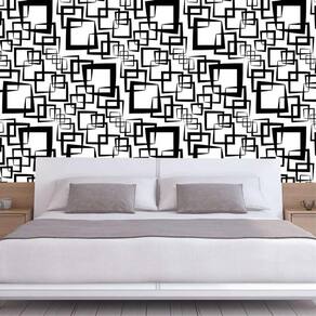 Papel De Parede Branco E Quadrados Preto Geométrico Adesivo