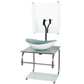 Gabinete De Vidro Cuba Oval 40Cm Inox Marmore Branco