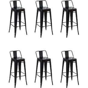 Kit 6 Cadeiras Banqueta Oficial Alta Iron Tolix Com Encosto Preto