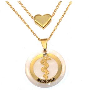 Colar Duplo Minha Profissão Medicina Folheado Ouro 18k