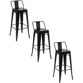 Kit 3 Cadeiras Banqueta Oficial Alta Iron Tolix Com Encosto Preto
