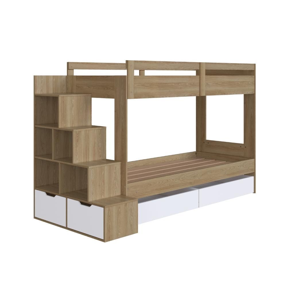 Cama Beliche Com Colchão Infantil Marrom Branco Completa