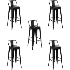 Kit 5 Cadeiras Banqueta Oficial Alta Iron Tolix Com Encosto Preto