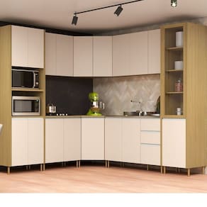 Cozinha Modulada 8 Peças 18 Portas e 3 Gavetas Giorgia Canary/Off White