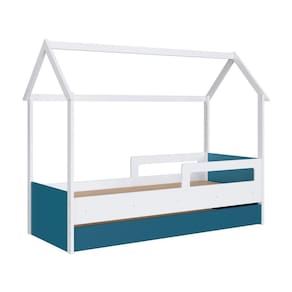 Cama Infantil Com Colchão Montessoriana Branca e Azul