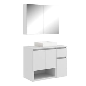 Conjunto Gabinete de Banheiro 80cm Aurora com Espelheira e Cuba Branca MDP Faema