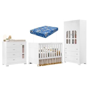 Quarto de Bebê New Katatau Branco Acetinado com Colchão Ortobom- Reller