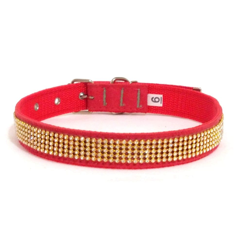 Coleira camurça com strass vermelha tamanho nº. 06