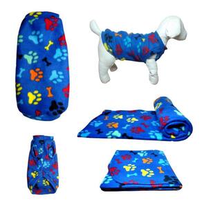 Kit Roupa E Manta Soft Para Cães - Azul Colorido Gg